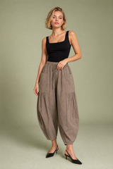 Pantalon large taille haute plissé