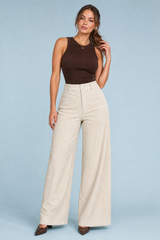 Pantalon large velours côtelé taille haute