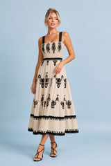 Robe longue abricot imprimée smockée