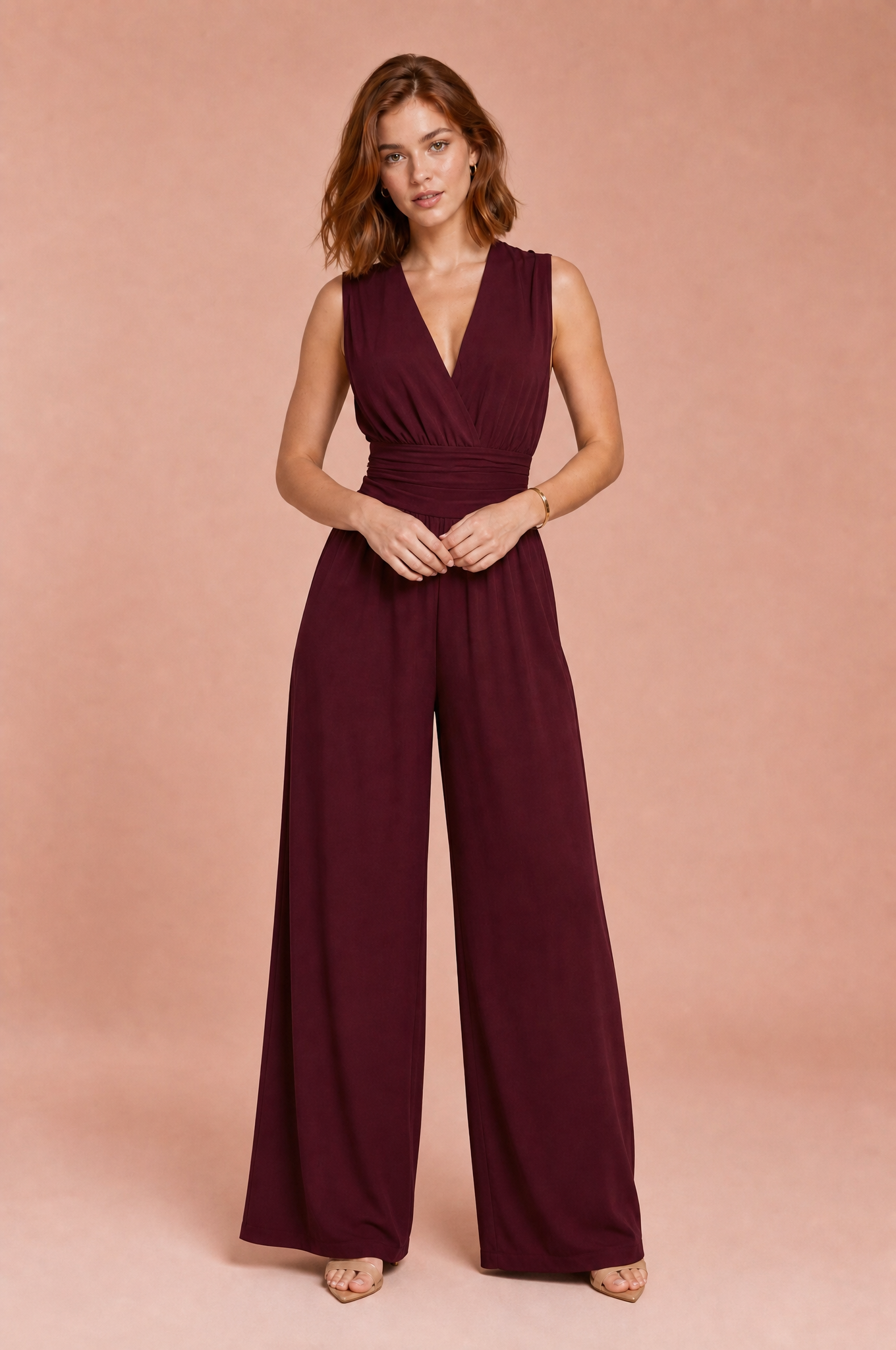 Combinaison fluide col V | Variante Bordeaux | Lounelle Paris