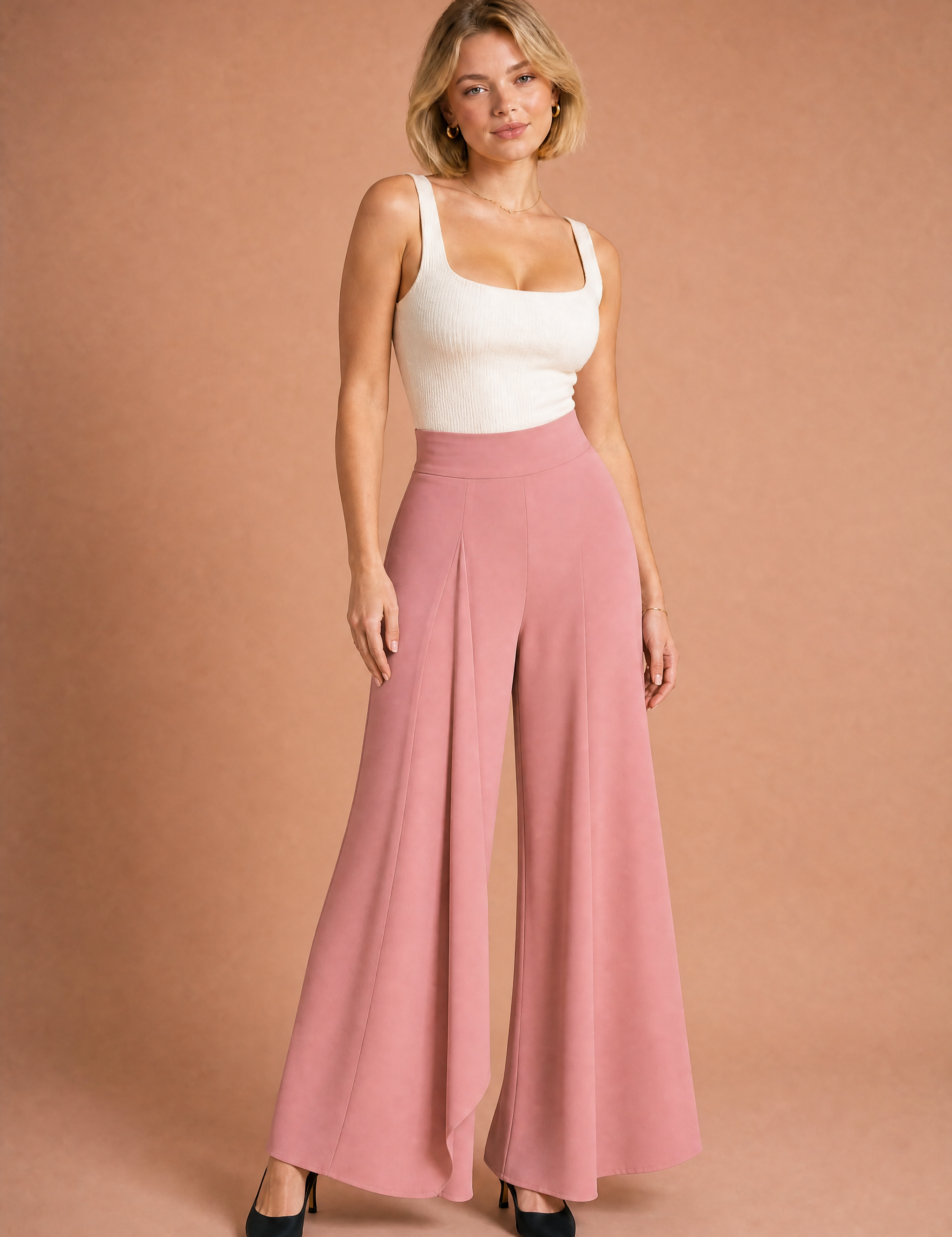 Pantalon large taille haute fluide | Variante Rose | Lounelle Paris