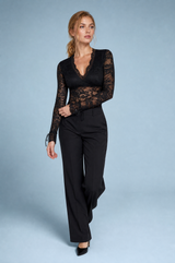 Body noir en dentelle manches longues