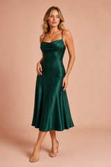Robe longue vert foncé dos lacé