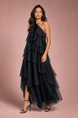 Robe longue dos nu à volants