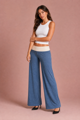 Pantalon large marron taille basse