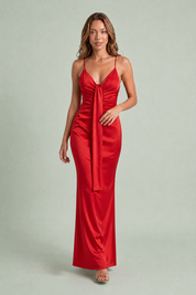 Robe longue col V drapée