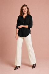Top maille gaufrée col chemise