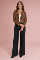 Veste courte suédine zip asymétrique