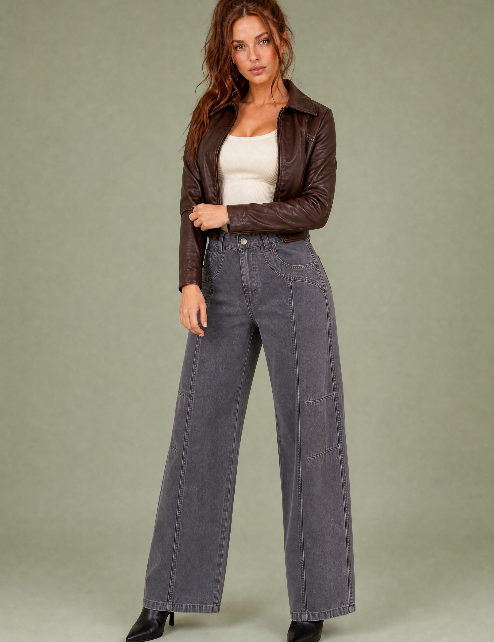 Pantalon cargo ample taille mi-haute | Variante Gris | Lounelle Paris