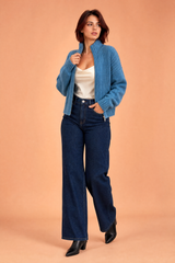 Gilet bleu zippé col montant