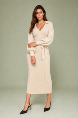 Robe longue col V manches ballon