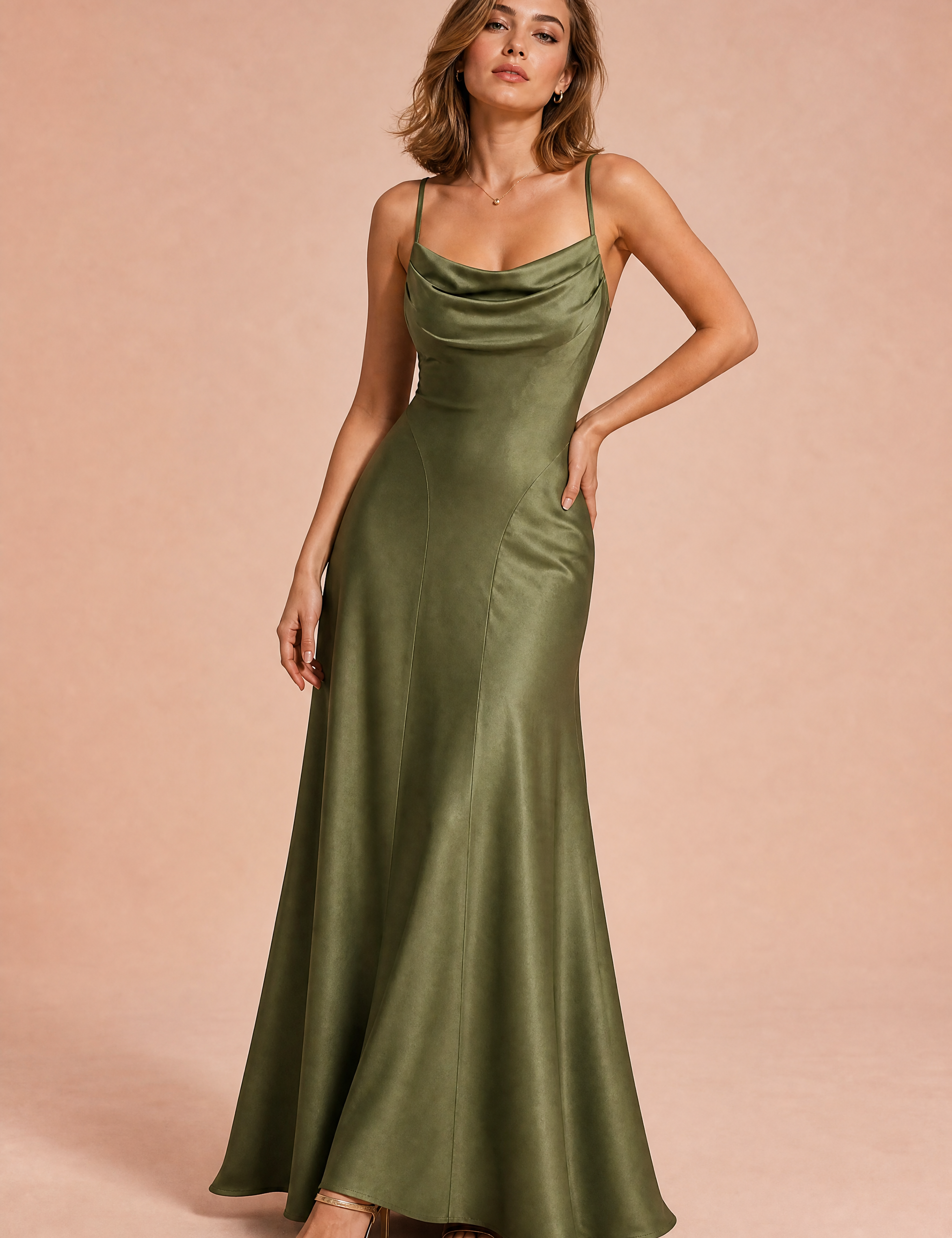 Robe longue vert militaire dos lacé | Vue de face | Lounelle Paris