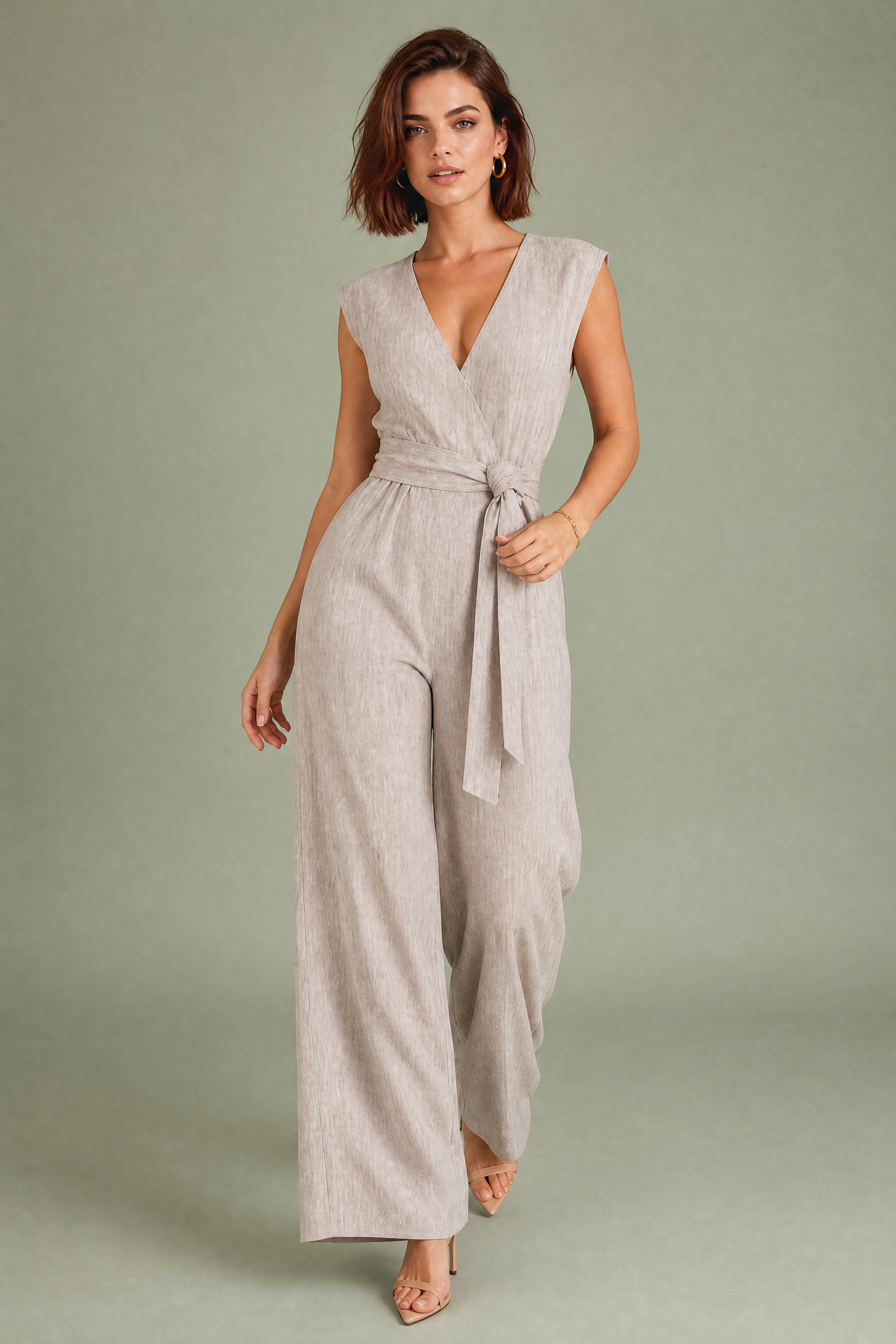 Combinaison pantalon fluide col V | Vue de face | Lounelle Paris