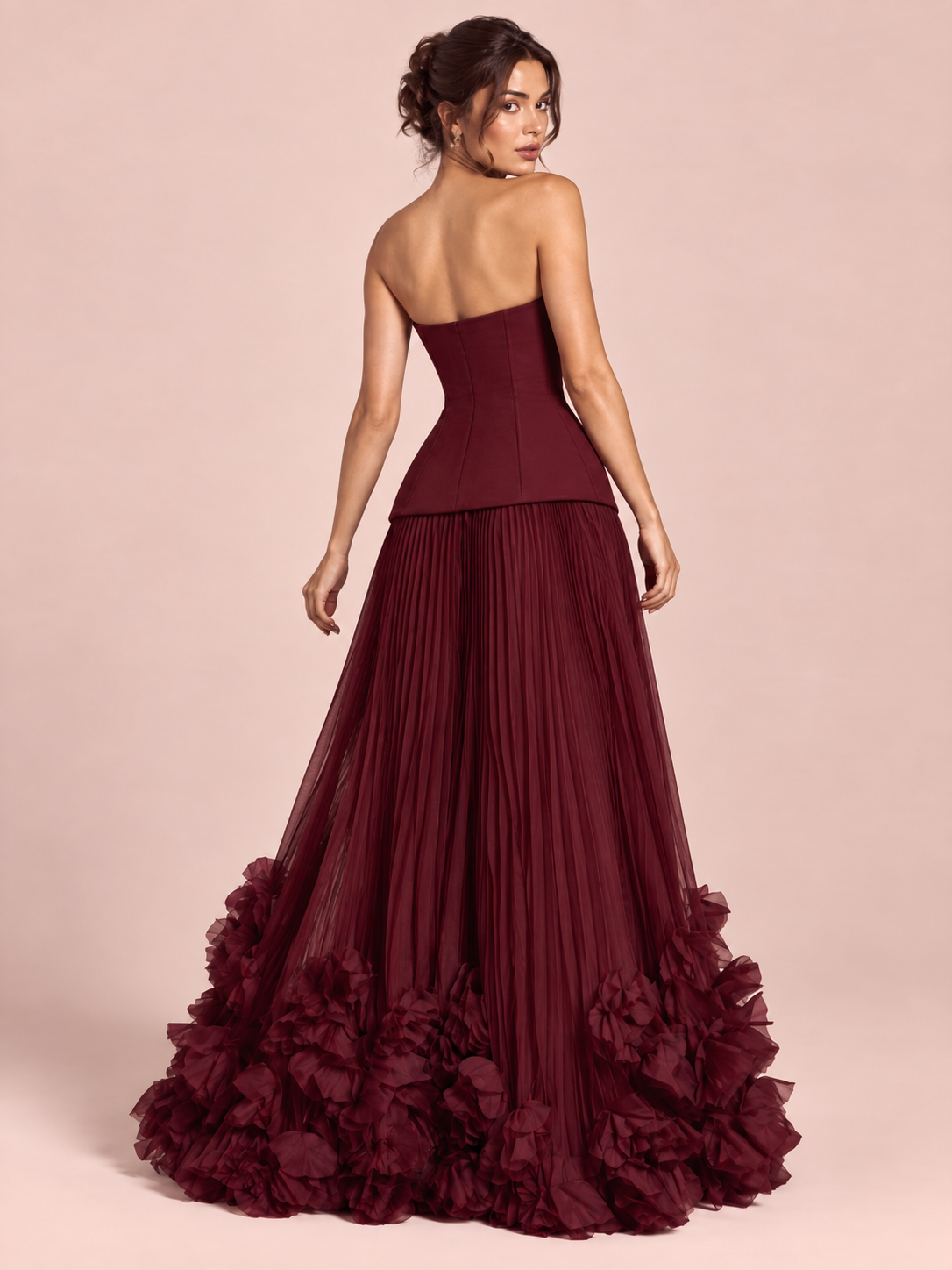 Robe longue bustier plissée rouge