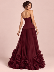 Robe longue bustier plissée rouge