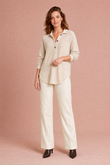 Top maille gaufrée col chemise