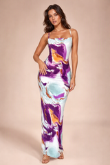 Robe longue imprimée dos nu