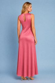 Robe rose satinée col drapé | Vue de dos | Lounelle Paris
