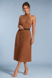 Robe marron à pois col licou