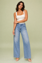 Jean large bleu clair taille mi-haute