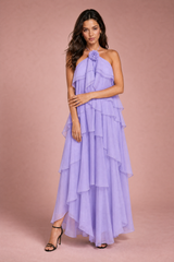 Robe longue dos nu à volants