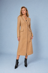 Manteau long cintré à col tailleur