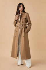 Trench long camel double ceinture