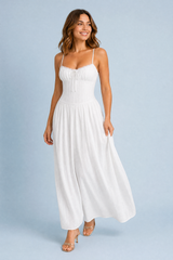 Robe longue blanche bretelles dentelle