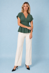 Blouse col V taille cintrée