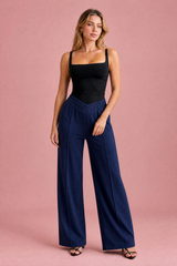 Pantalon large taille élastique en V