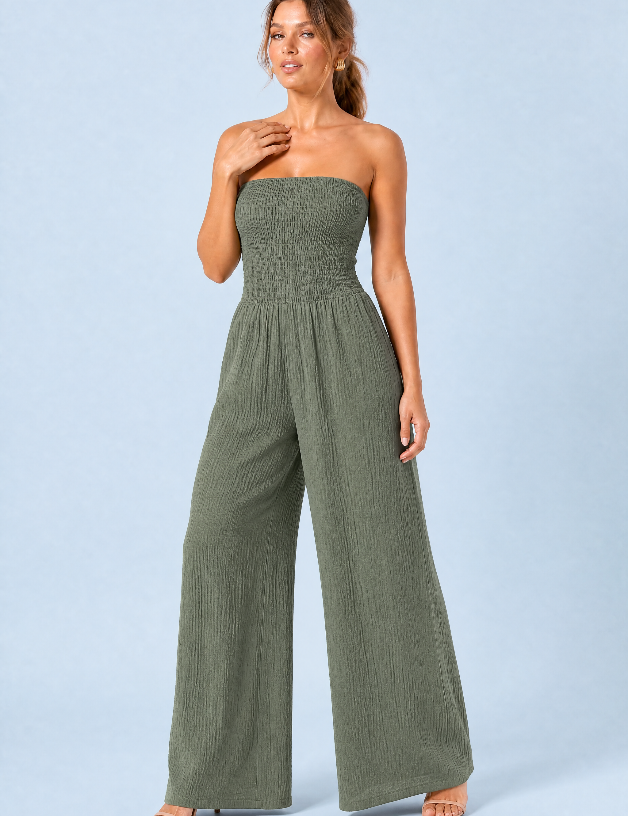 Combinaison bandeau jambes larges | Variante Vert | Lounelle Paris