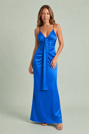 Robe longue col V drapée