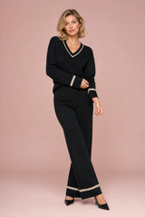 Ensemble pantalon noir bordures contrastées