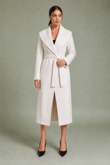 Manteau long col châle ceinturé