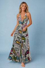Robe longue imprimée col licou