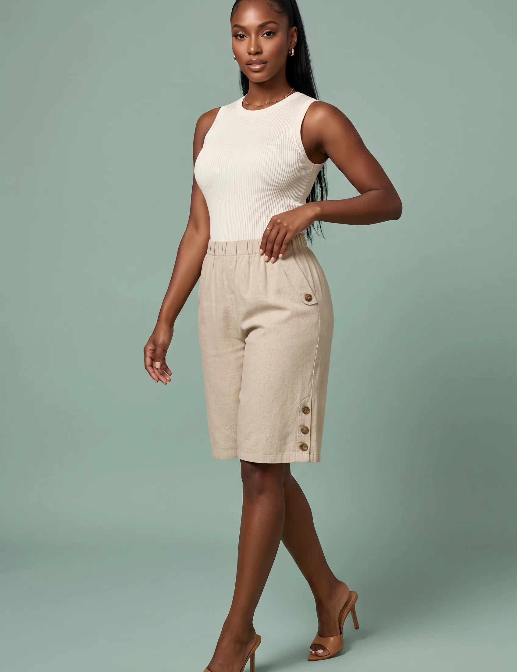 Bermuda droit taille haute | Vue de face | Lounelle Paris
