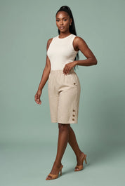 Bermuda droit taille haute | Vue de face | Lounelle Paris