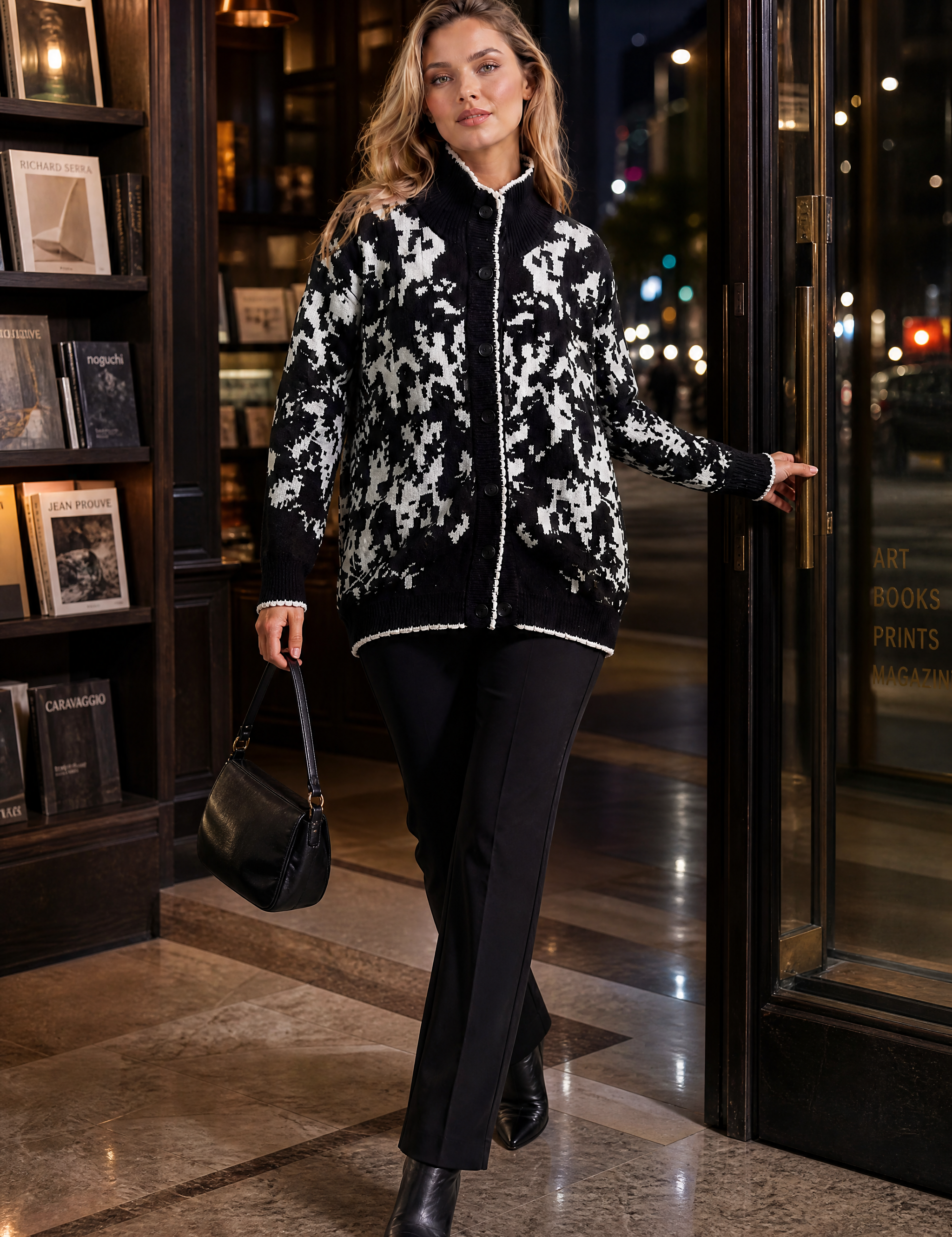 Gilet jacquard col montant | Variante Noir - Lifestyle | Lounelle Paris