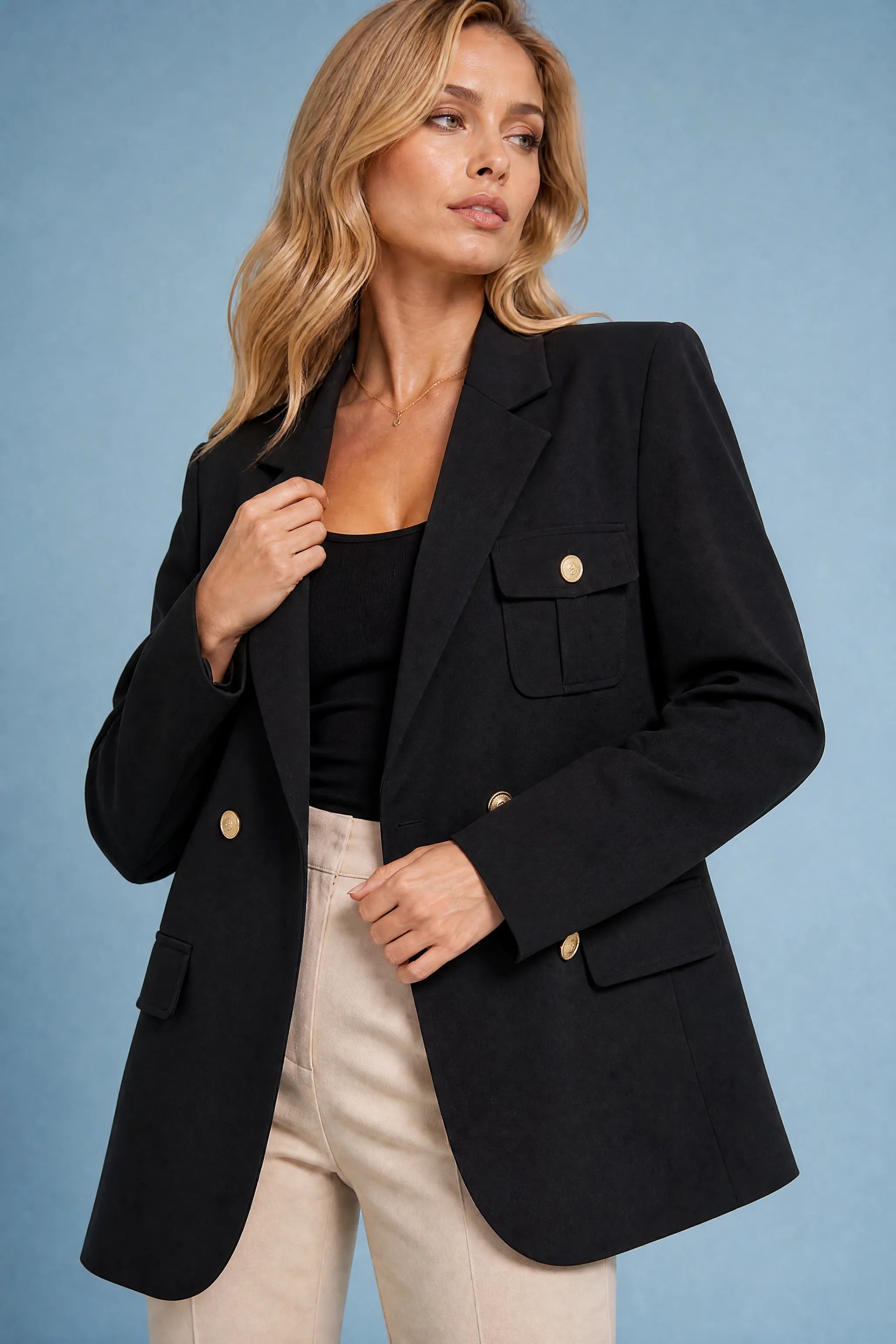 Blazer oversize double boutonné | Vue rapprochée | Lounelle Paris