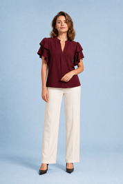 Blouse col V manches volantées | Variante Bordeaux | Lounelle Paris