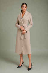 Manteau long col châle ceinturé