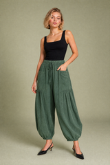 Pantalon large taille haute plissé