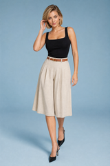 Short beige taille haute ceinturé