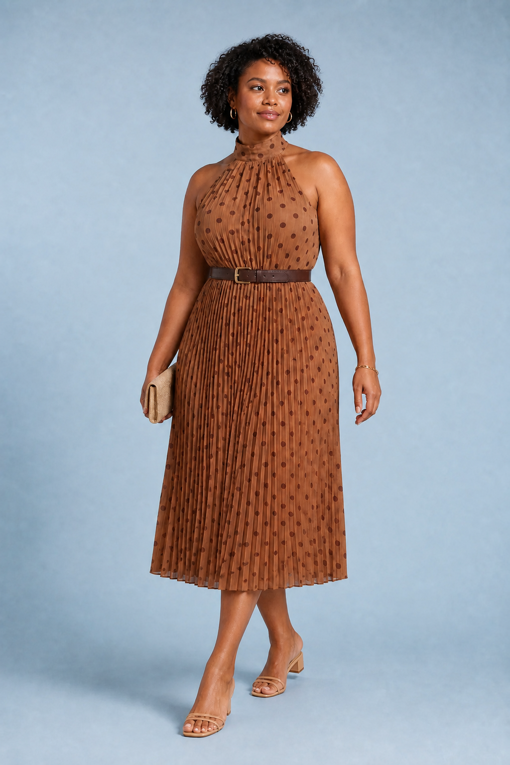 Robe marron à pois col licou