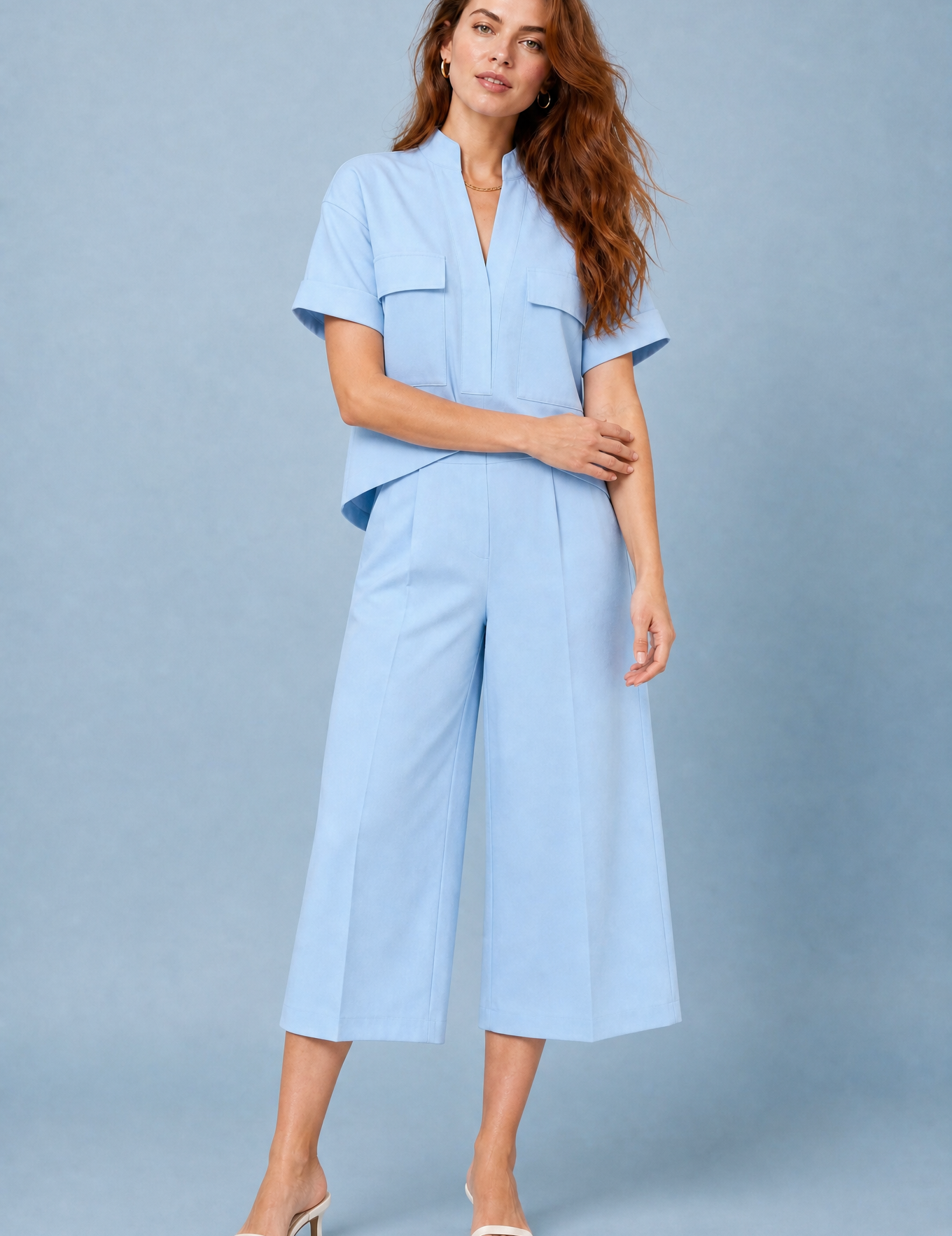 Ensemble deux pièces ample col V | Variante Bleu | Lounelle Paris