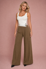 Pantalon large taille haute croisée