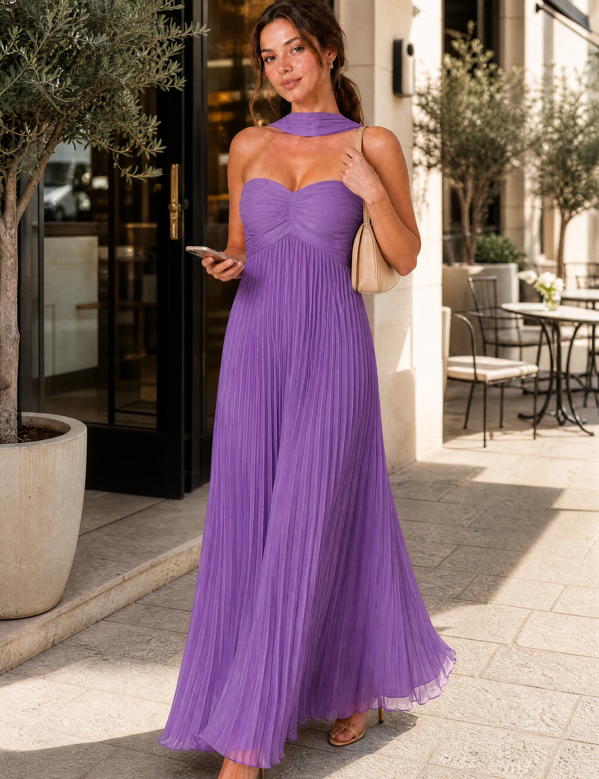 Robe longue plissée dos nu | Variante Violet - Lifestyle | Lounelle Paris