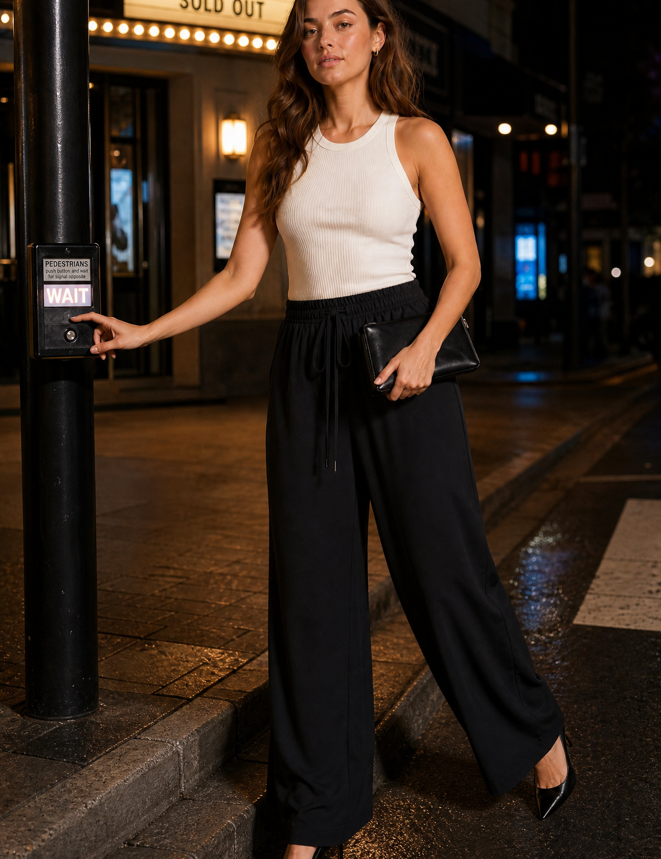 Pantalon fluide large taille cordon | Variante Noir - Lifestyle | Lounelle Paris