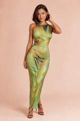 Robe verte imprimée sans manches