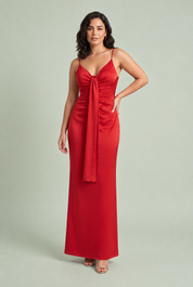 Robe longue col V drapée